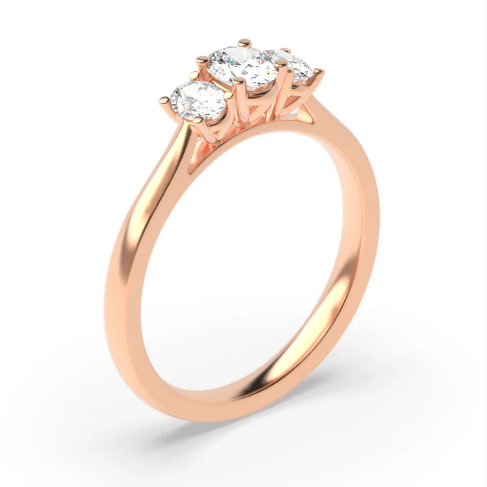 Valencia 4 Prong 0.50 ct Oval Lab Grown Diamond High Set Delicate Three Stone Engagement Ring